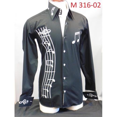 Axxess Black / White Music Embroidery Dress Shirt M 316-02